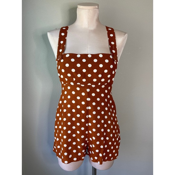 Kimchi Blue Pants - Kimchi Blue Romper Brown Polka Dot Stephie Shift Romper Size Small